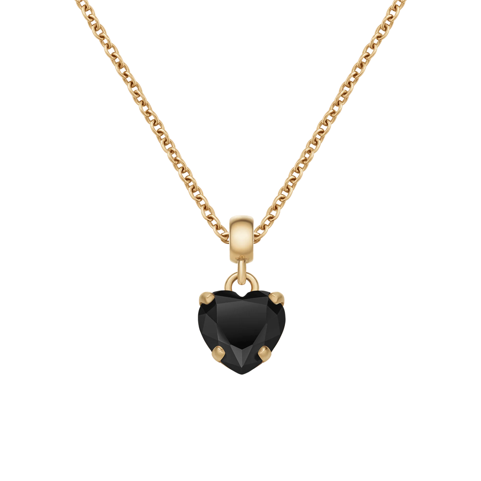 Heart Crystal Black Gold Charm + Chain Necklace G