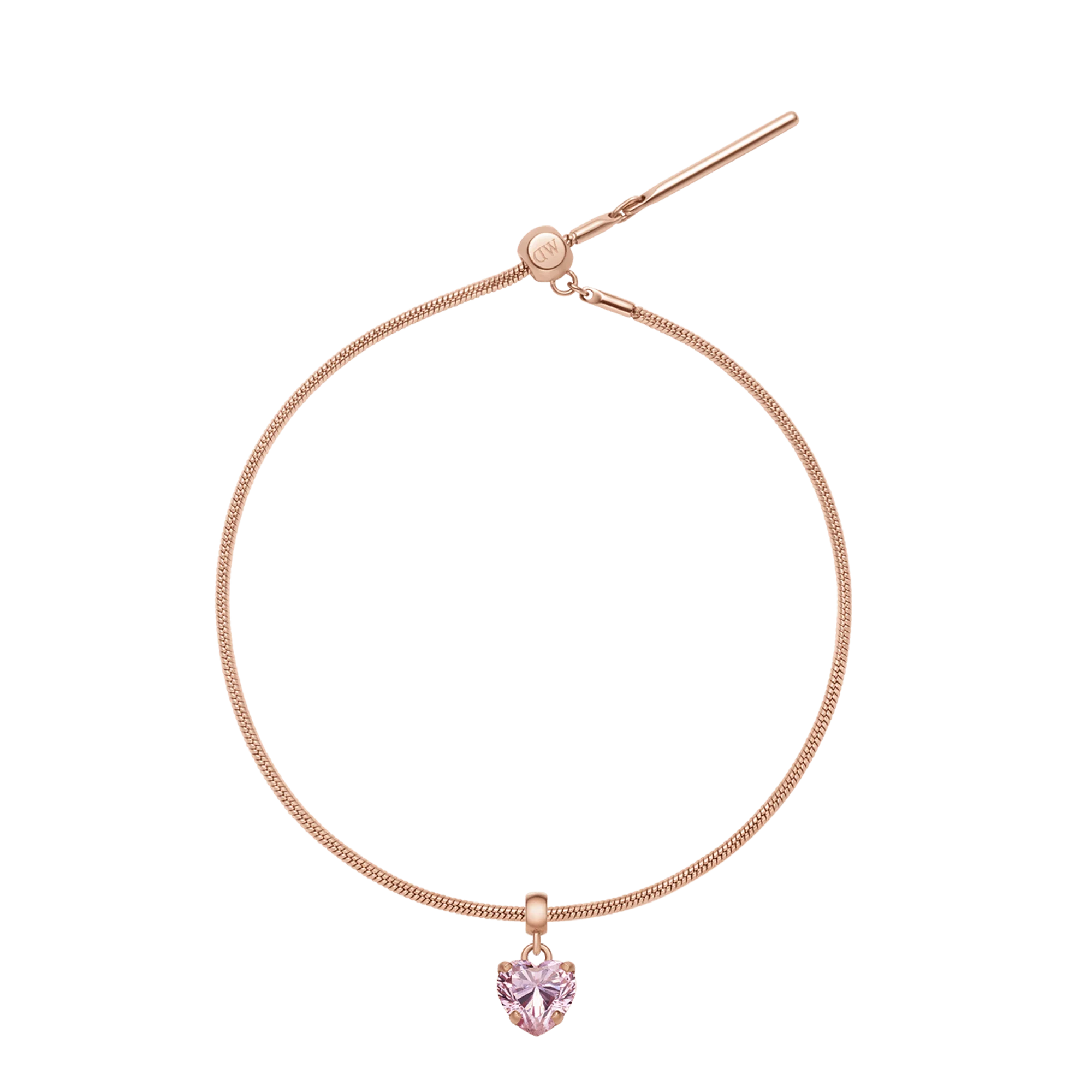 Heart Crystal Pink Rose Gold Charm + Snake Bracelet RG