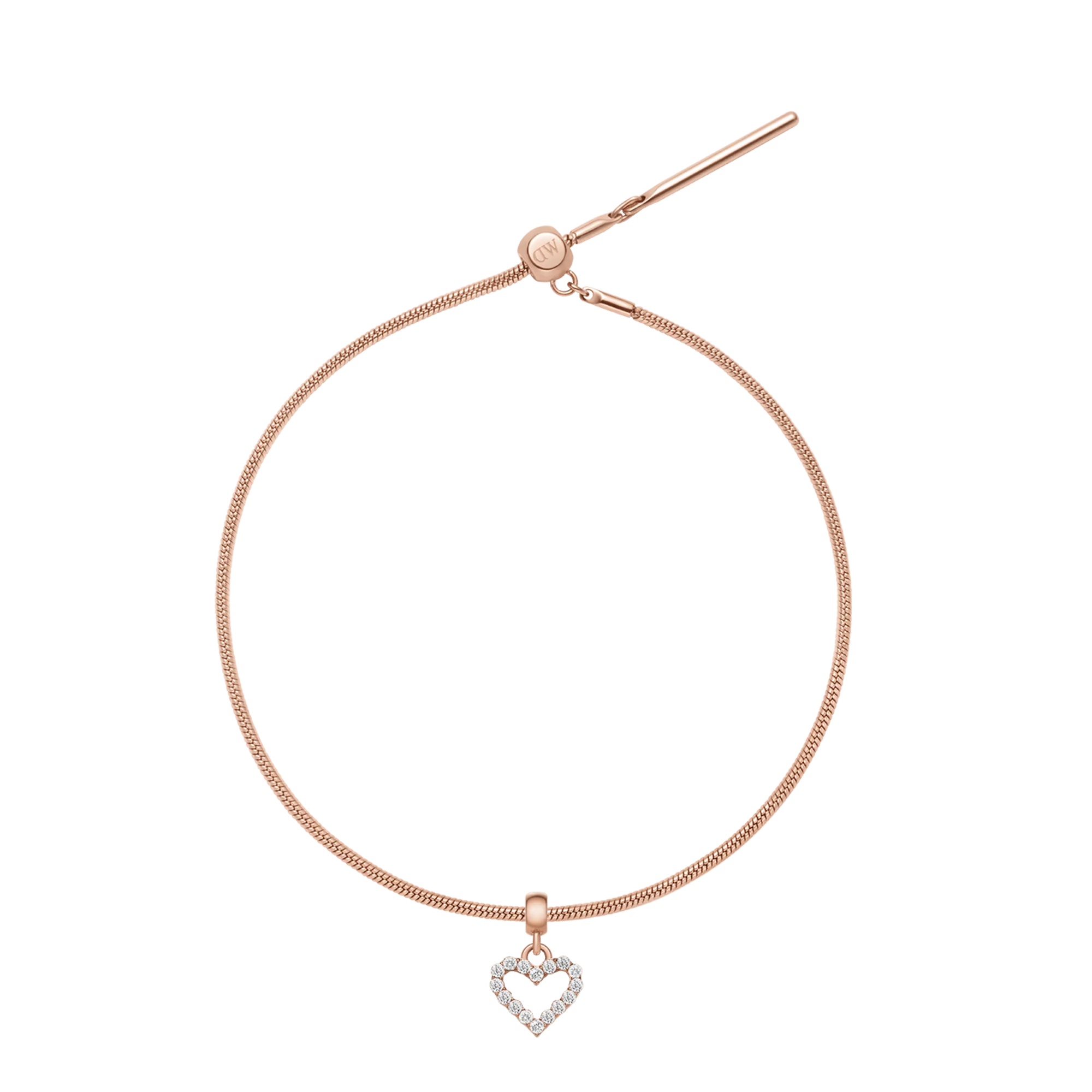 Heart Contour White Crystal Rose Gold Charm + Snake Bracelet RG