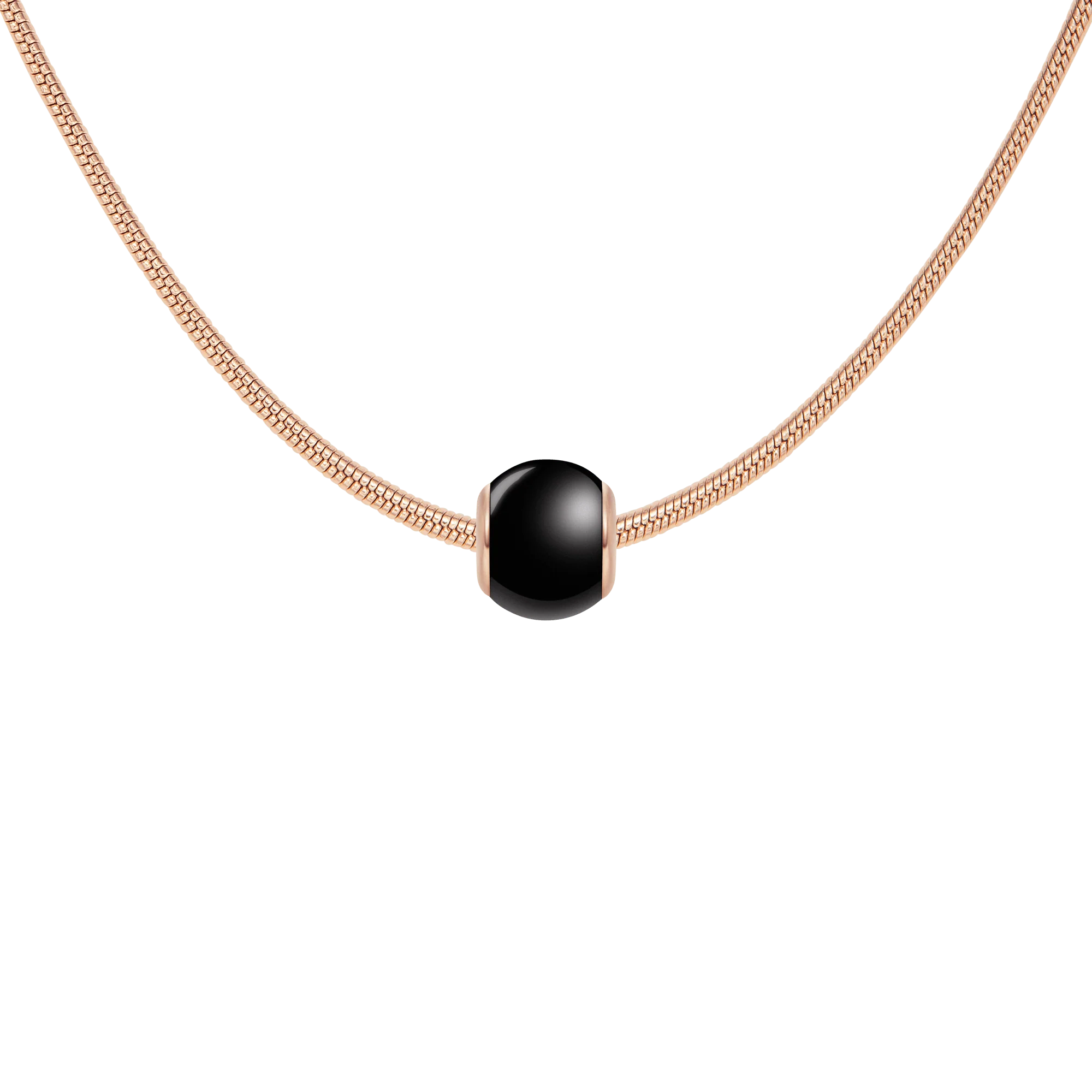 Black Orb Rose Gold Charm + Snake Necklace RG